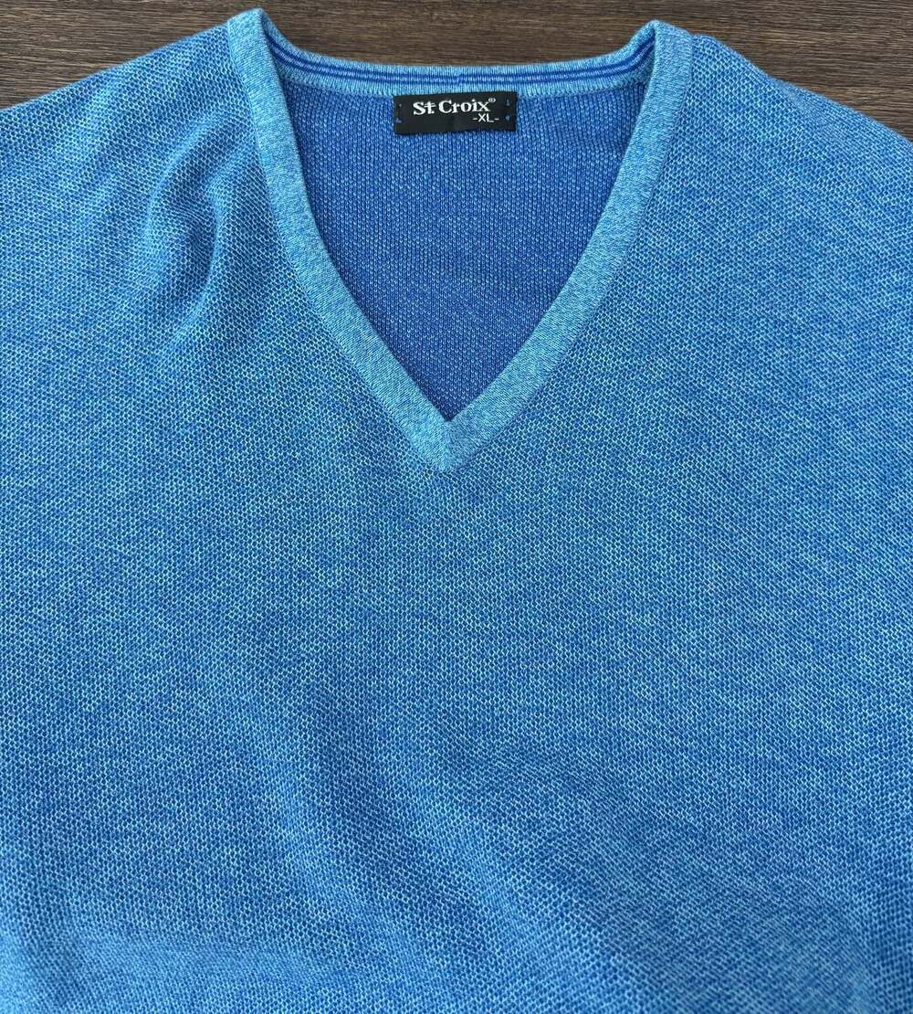 St Croix Knits Sweater Mens XL Blue Pique Knit Pullover Made USA 90s Turqouise